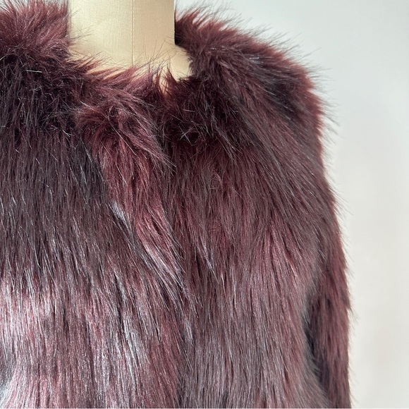 Burgundy Faux Fur Coat - Picture 4 of 6